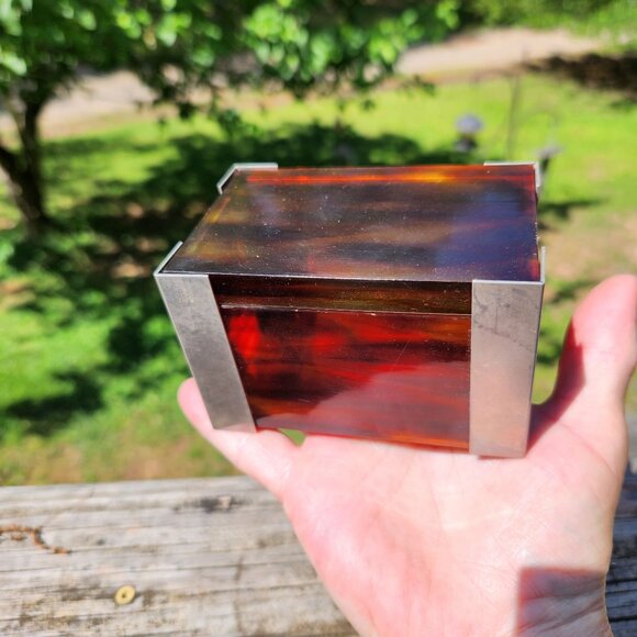 Vintage MCM Italian Faux Tortious Shell Acrilic, Lucite and Metal Box MCM, Glam - Picture 15 of 15